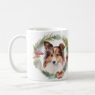 Shetland Sheepdog Kerst Krans Festieve Pup Koffiemok
