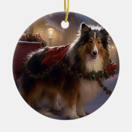 Shetland Sheepdog Kerst Seizoen  Keramisch Ornament (Voorkant)
