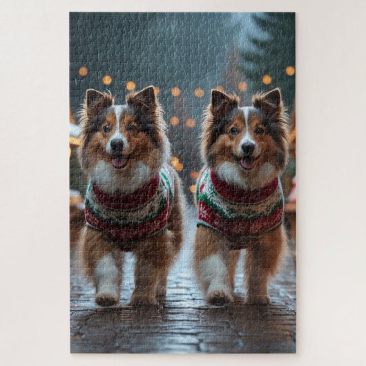 Shetland Sheepdog Kerst Sneeuw Vakantie Legpuzzel (Verticaal)