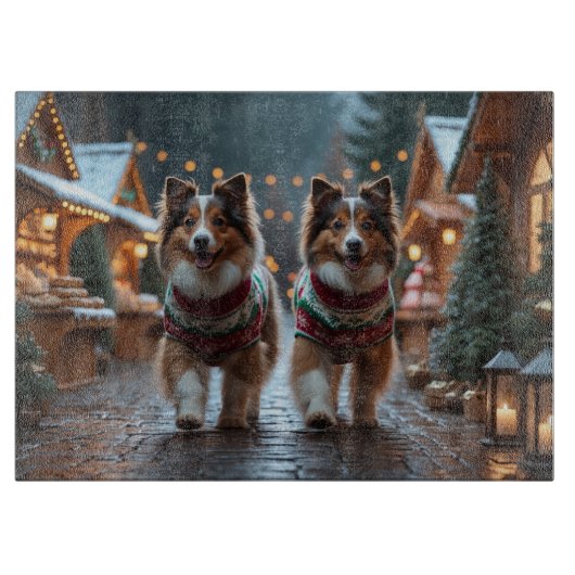 Shetland Sheepdog Kerst Sneeuw Vakantie Snijplank (Voorkant)