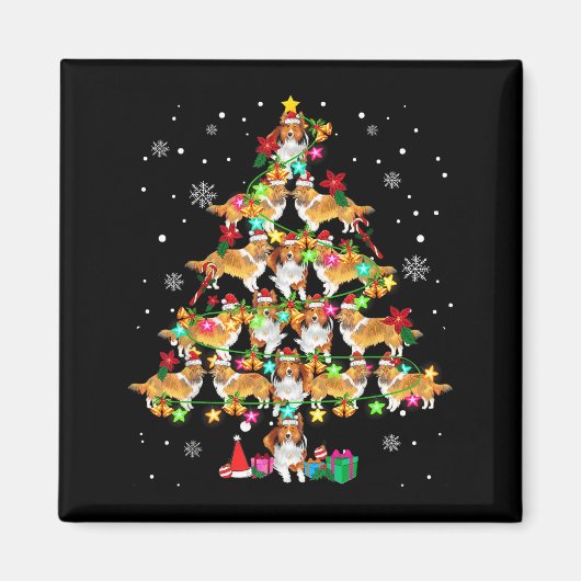 Shetland Sheepdog Kerstboom Grappige Sheltie Kerst Magneet (Voorkant)