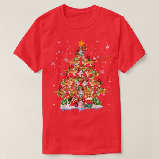 Shetland Sheepdog kerstboom Lights Santa Shel T-shirt (Design voorkant)