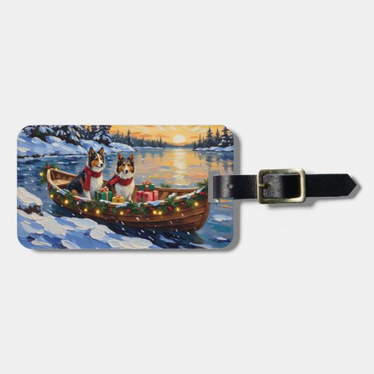 Shetland Sheepdog Kerstboot Vakantie Bagagelabel (Voorkant horizontaal)