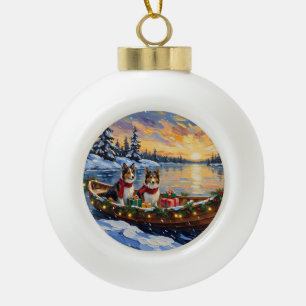 Shetland Sheepdog Kerstboot Vakantie Keramische Bal Ornament