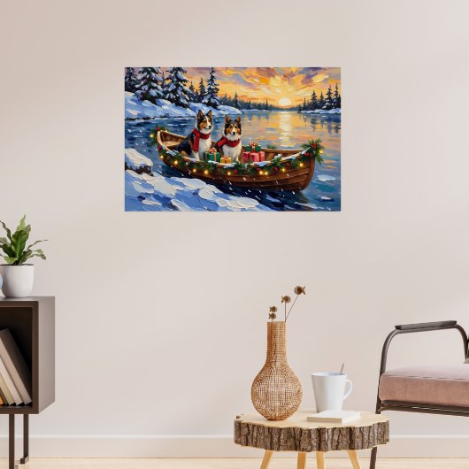 Shetland Sheepdog Kerstboot Vakantie Poster (Woonkamer 3)