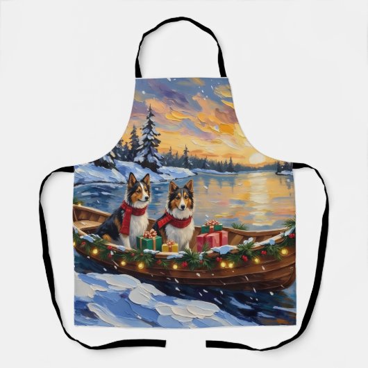 Shetland Sheepdog Kerstboot Vakantie Schort (Voorkant)