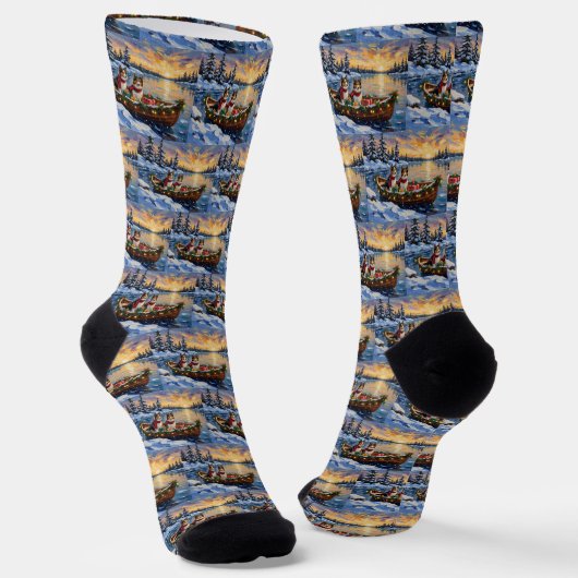 Shetland Sheepdog Kerstboot Vakantie Sokken (Gebogen)