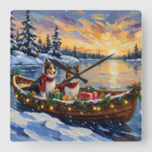 Shetland Sheepdog Kerstboot Vakantie Vierkante Klok (Voorkant)