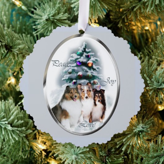 Shetland Sheepdog kerstcadeaus Ornament Kaart (Insitu (Drie))