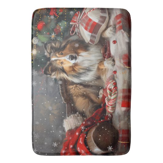 Shetland Sheepdog Kerstfeest Badmat (Voorkant Verticaal)
