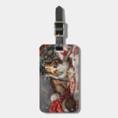 Shetland Sheepdog Kerstfeest Bagagelabel (Voorkant verticaal)