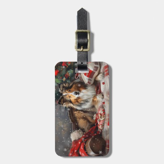 Shetland Sheepdog Kerstfeest Bagagelabel (Voorkant verticaal)
