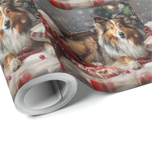 Shetland Sheepdog Kerstfeest Cadeaupapier (Rol Hoek)