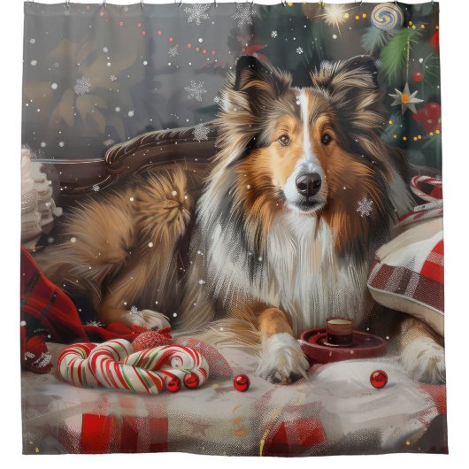 Shetland Sheepdog Kerstfeest Douchegordijn (Voorkant)