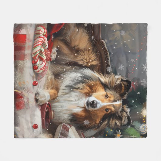 Shetland Sheepdog Kerstfeest Fleece Deken (Voorkant (Horizontaal))