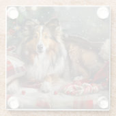 Shetland Sheepdog Kerstfeest Glazen Onderzetter (Achterkant)