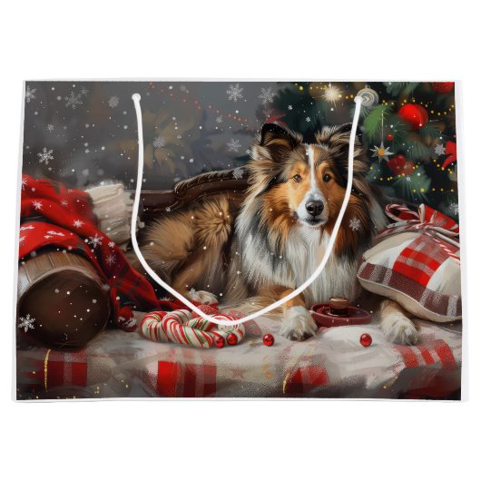 Shetland Sheepdog Kerstfeest Groot Cadeauzakje (Voorkant)