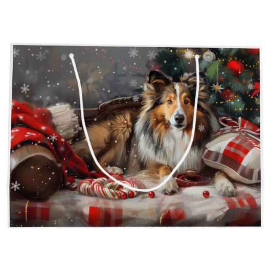 Shetland Sheepdog Kerstfeest Groot Cadeauzakje (Achterkant)