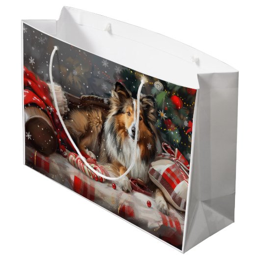 Shetland Sheepdog Kerstfeest Groot Cadeauzakje (Achterkant Gekanteld)