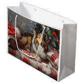 Shetland Sheepdog Kerstfeest Groot Cadeauzakje (Voorkant Gekanteld)