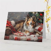 Shetland Sheepdog Kerstfeest Kaart (Gele Bloem)