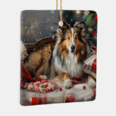 Shetland Sheepdog Kerstfeest Keramisch Ornament (Rechts)