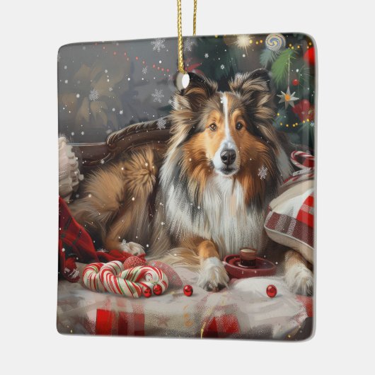 Shetland Sheepdog Kerstfeest Keramisch Ornament (Links)