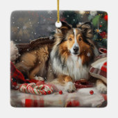 Shetland Sheepdog Kerstfeest Keramisch Ornament (Achterkant)