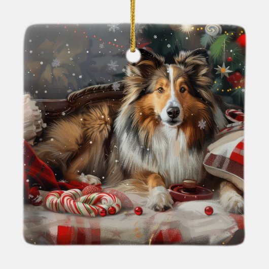 Shetland Sheepdog Kerstfeest Keramisch Ornament (Achterkant)