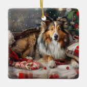 Shetland Sheepdog Kerstfeest Keramisch Ornament (Voorkant)
