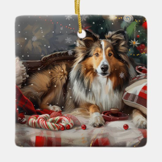 Shetland Sheepdog Kerstfeest Keramisch Ornament (Voorkant)