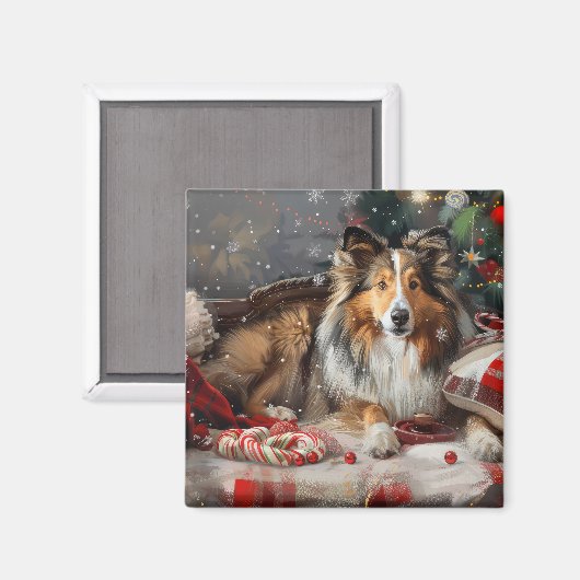 Shetland Sheepdog Kerstfeest Magneet (Voorkant / Achterkant)