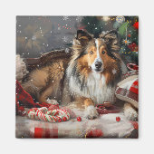 Shetland Sheepdog Kerstfeest Magneet (Voorkant)