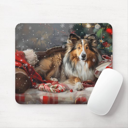 Shetland Sheepdog Kerstfeest Muismat (Met muis)