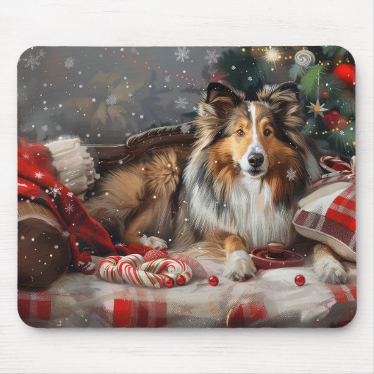 Shetland Sheepdog Kerstfeest Muismat (Voorkant)