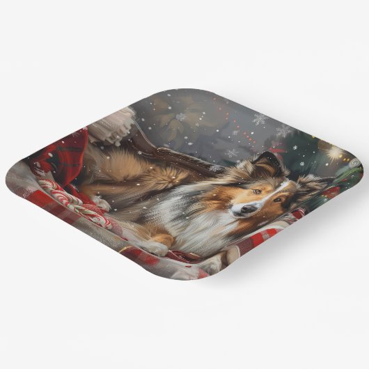 Shetland Sheepdog Kerstfeest Papieren Bordje (Gebogen)