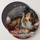 Shetland Sheepdog Kerstfeest Ronde Button 6,0 Cm (Voorkant /achterkant)