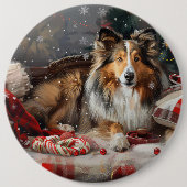 Shetland Sheepdog Kerstfeest Ronde Button 6,0 Cm (Voorkant)