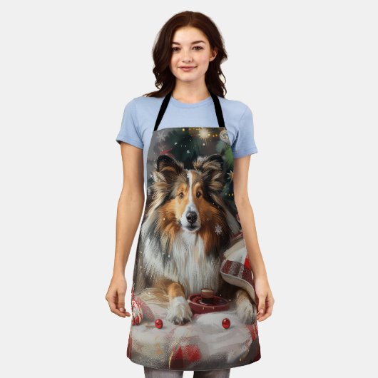 Shetland Sheepdog Kerstfeest Schort (Gedragen)