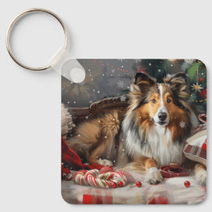 Shetland Sheepdog Kerstfeest Sleutelhanger