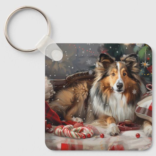 Shetland Sheepdog Kerstfeest Sleutelhanger (Voorkant)