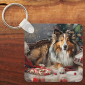 Shetland Sheepdog Kerstfeest Sleutelhanger (Voorkant)