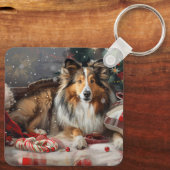 Shetland Sheepdog Kerstfeest Sleutelhanger (Achterkant)