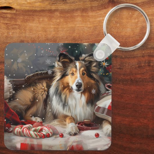Shetland Sheepdog Kerstfeest Sleutelhanger (Achterkant)