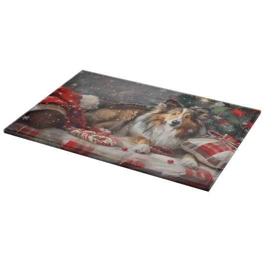 Shetland Sheepdog Kerstfeest Snijplank (Hoek)