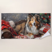 Shetland Sheepdog Kerstfeest Strandlaken (Voorkant)