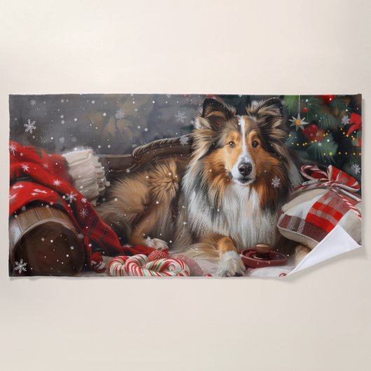 Shetland Sheepdog Kerstfeest Strandlaken (Voorkant)