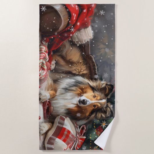 Shetland Sheepdog Kerstfeest Strandlaken (Voorkant)