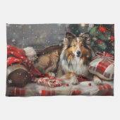 Shetland Sheepdog Kerstfeest Theedoek (Horizontaal)
