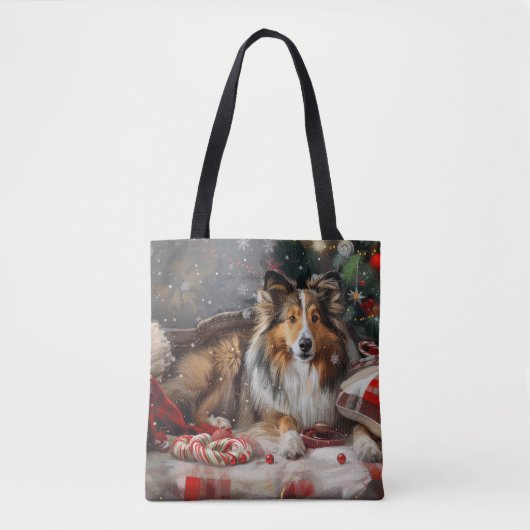 Shetland Sheepdog Kerstfeest Tote Bag (Voorkant)
